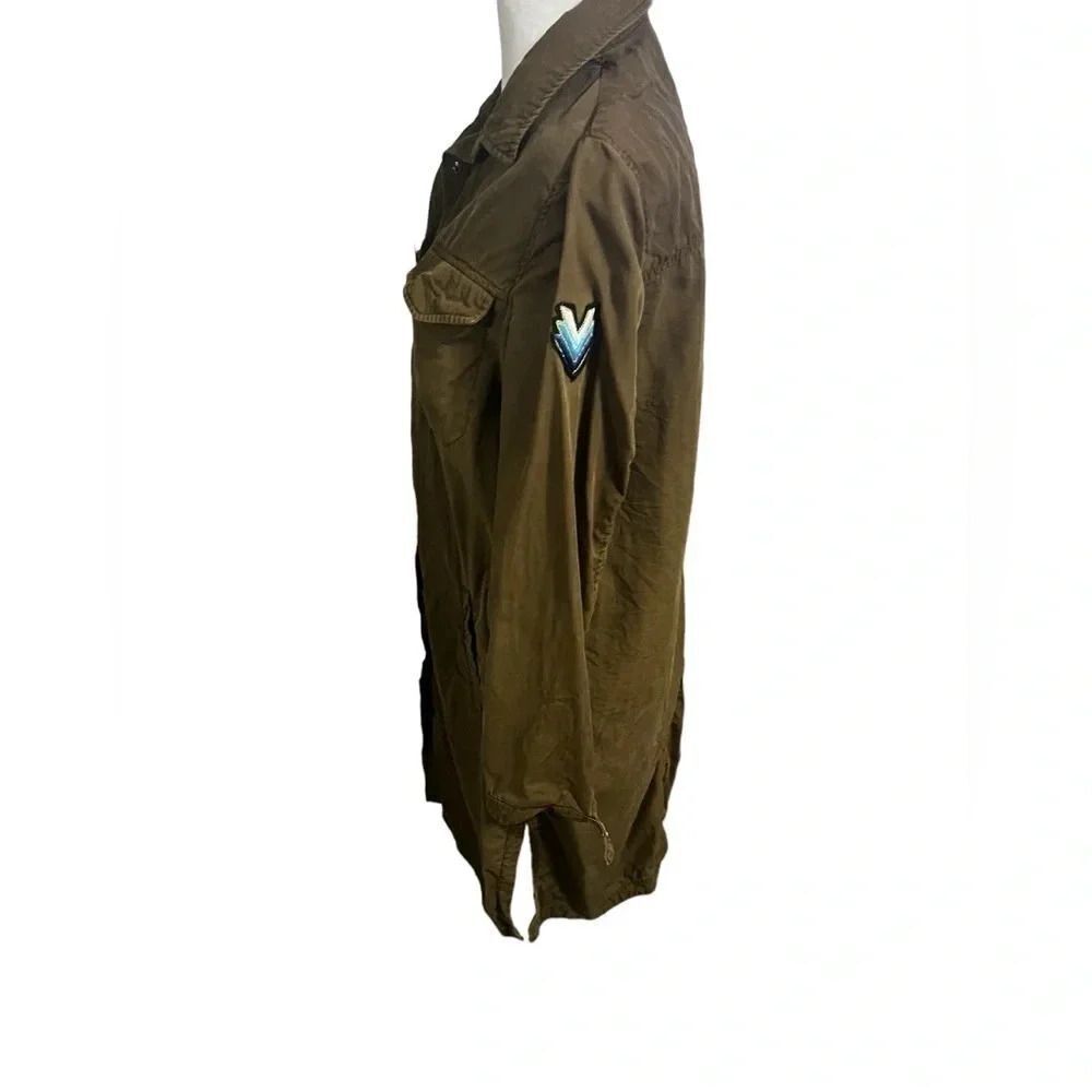 Zara Olive Army Green Patch Long Duster Jacket medium - Picture 10 of 15